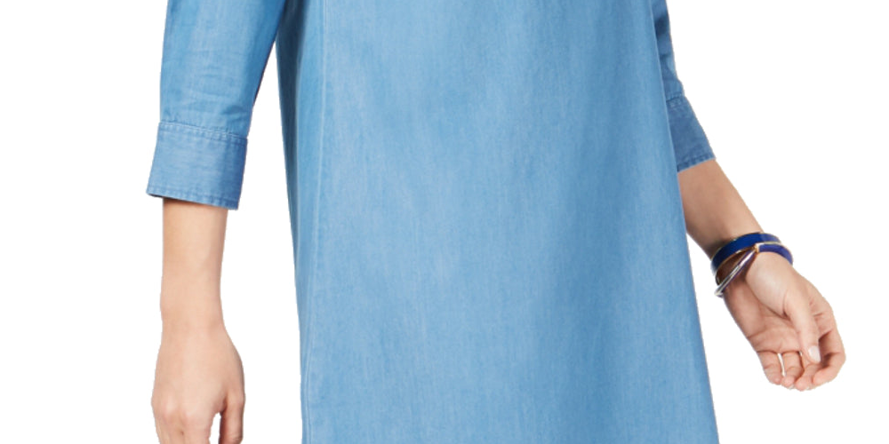 Vestido-camisa feminino Karen Scott de algodão e cambraia, azul, tamanho pequeno