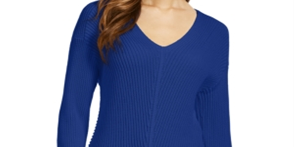 Camiseta feminina texturizada, lisa, manga comprida, gola V, azul, tamanho XX-G