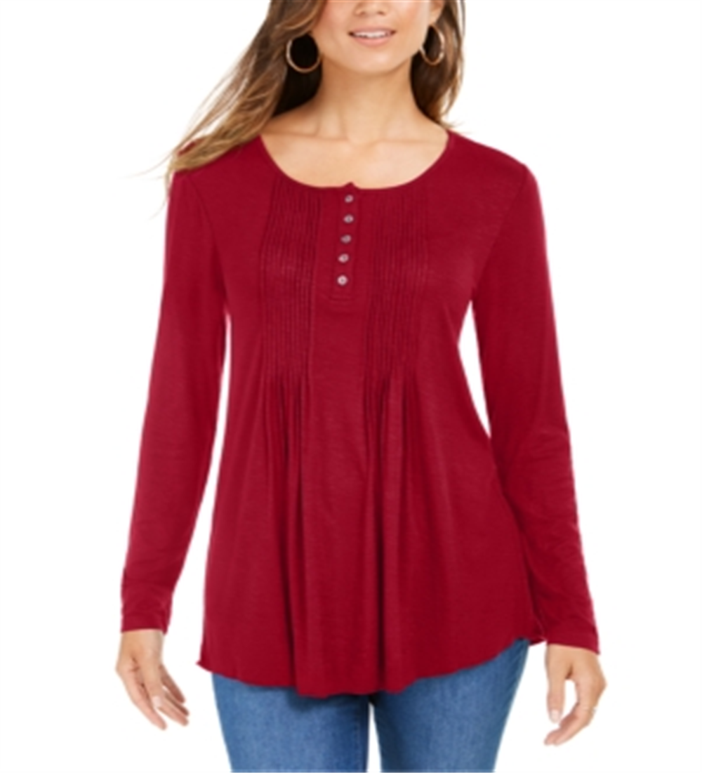 Blusa feminina de manga comprida estilo &amp; co, vermelha, tamanho pequeno