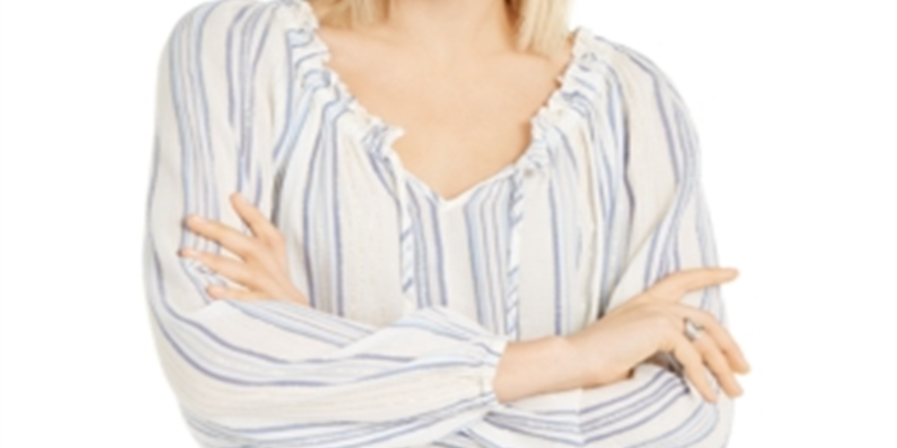 Blusa listrada feminina INC International Concepts Peasant, azul, tamanho pequeno