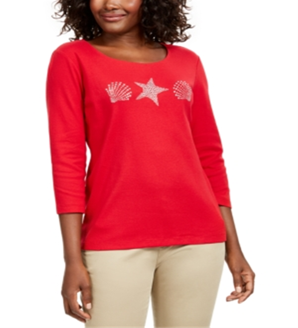 Karen Scott Blusa Feminina com Estampa de Concha Vermelha Tamanho Pequeno G