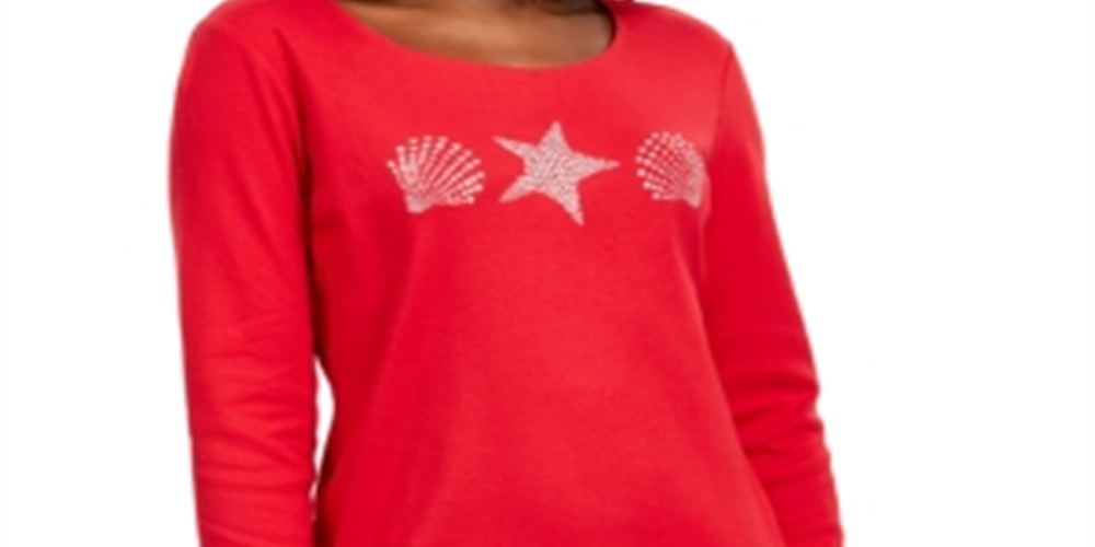 Karen Scott Blusa Feminina com Estampa de Concha Vermelha Tamanho Pequeno G