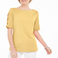 Blusa feminina Karen Scott de algodão com mangas recortadas, amarela, tamanho médio