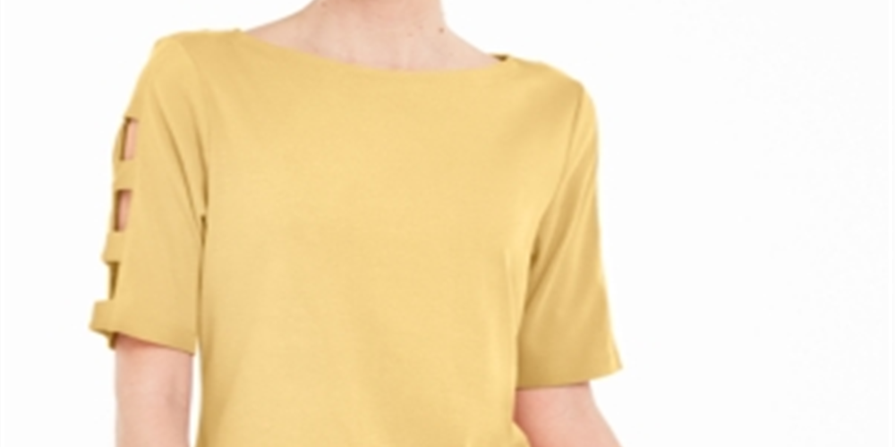 Blusa feminina Karen Scott de algodão com mangas recortadas, amarela, tamanho médio