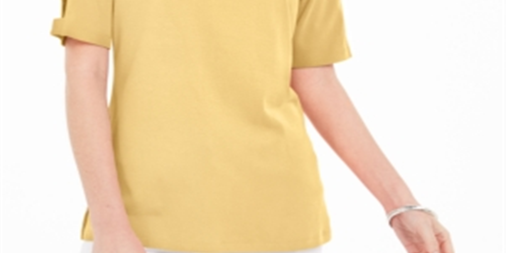 Blusa feminina Karen Scott de algodão com mangas recortadas, amarela, tamanho médio
