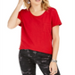 Camiseta feminina de algodão com gola redonda Style &amp; Co, vermelha, tamanho médio