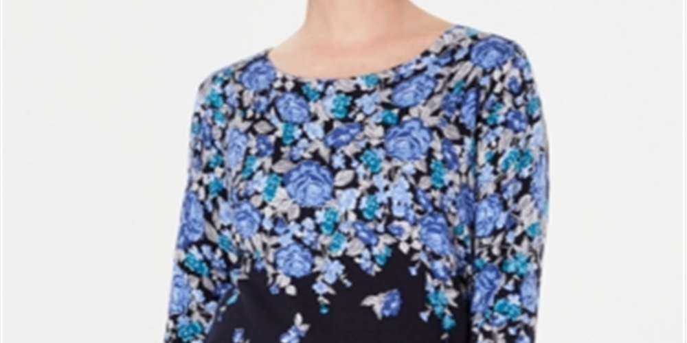 Karen Scott Suéter feminino com estampa floral azul tamanho X-G