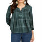 Blusa xadrez feminina estilo &amp; co com decote aberto, verde, tamanho pequeno
