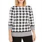 Camiseta feminina Charter Club com manga 3/4 e estampa pied-de-poule, preta, tamanho X-S