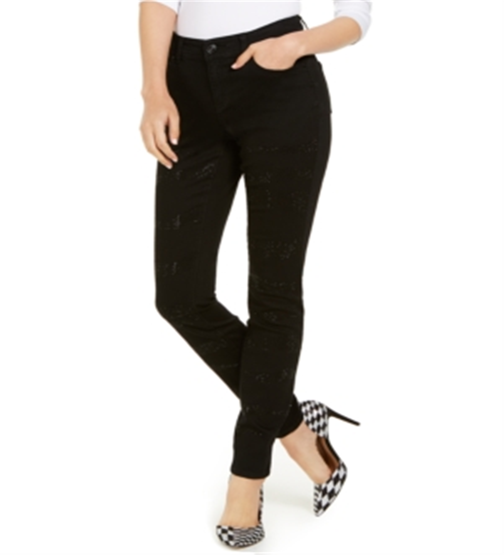 Calça jeans skinny feminina INC International Concepts Essentials com estampa de zebra, preta, tamanho 0