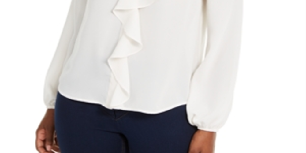 Blusa feminina com babados Thalia Sodi, branca, tamanho X-G
