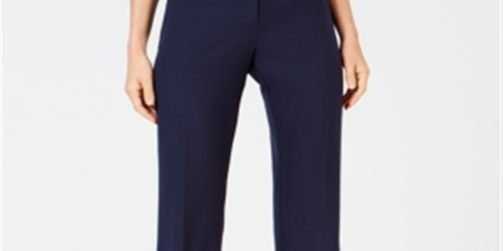 Calças femininas com controle de barriga JM Collection, azul, tamanho 6, pequena