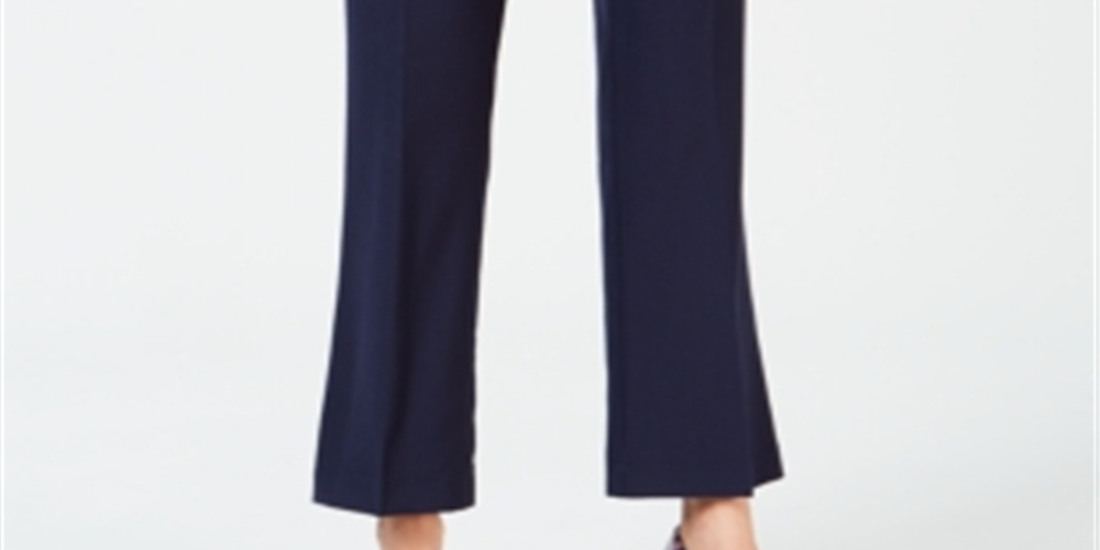 Calças femininas com controle de barriga JM Collection, azul, tamanho 6, pequena