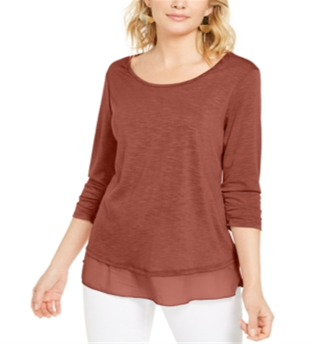 Top de chiffon feminino Style &amp; Co marrom tamanho X-S
