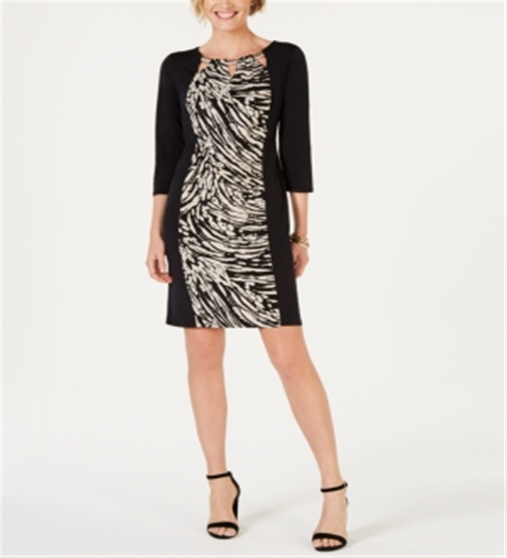 Vestido tubinho triplo com abertura para fechadura feminino JM Collection, preto, tamanho pequeno