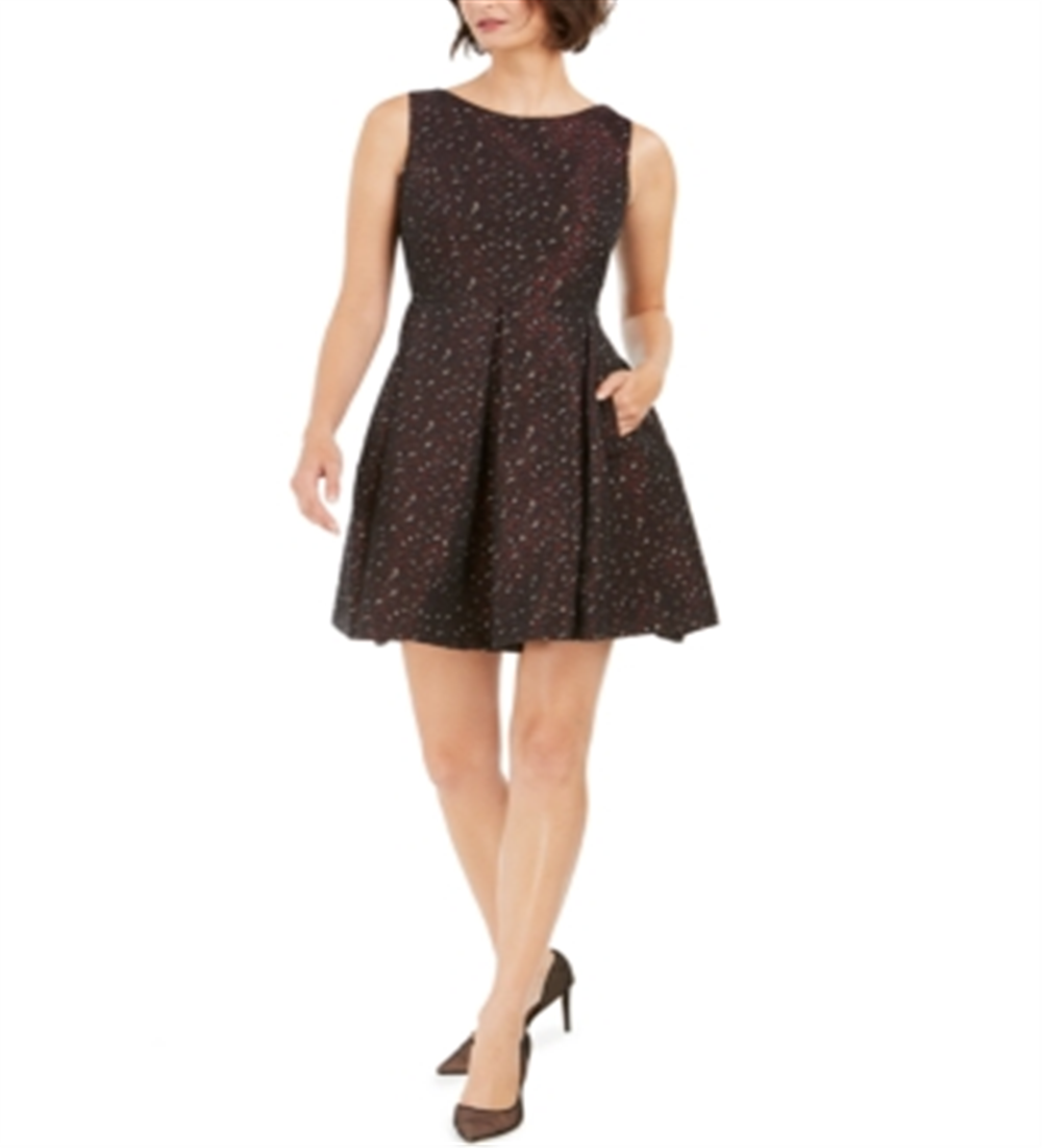 Vestido feminino Taylor com estampa animal em jacquard, ajuste e flare, vermelho, tamanho 16