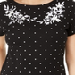 Karen Scott Blusa feminina de algodão com estampa e bordado, gola canoa, preta, tamanho médio
