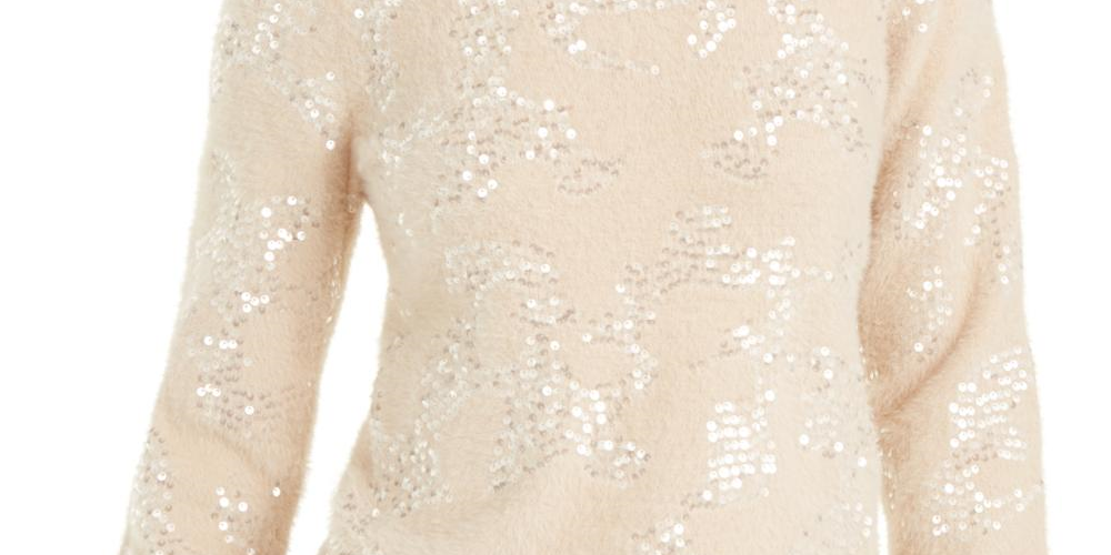 Suéter feminino Alfani com lantejoulas e gola redonda, marrom, tamanho médio