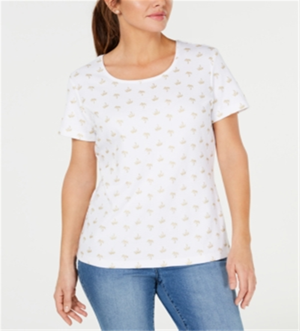 Karen Scott Blusa Feminina Estampada Sparkle Palms Branca Tamanho Pequeno G