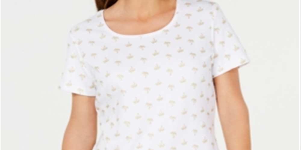 Karen Scott Blusa Feminina Estampada Sparkle Palms Branca Tamanho Pequeno G