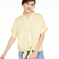 Camisa feminina Charter Club de linho com botões frontais e amarração, tamanho extragrande, amarela