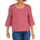 Blusa feminina estilo &amp; co com acabamento em crochê e manga sino, tamanho pequeno, rosa