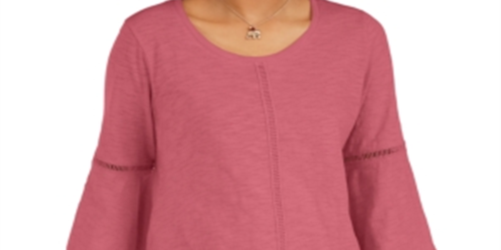Blusa feminina estilo &amp; co com acabamento em crochê e manga sino, tamanho pequeno, rosa