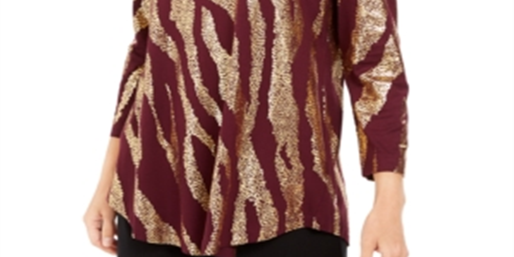 JM Collection Blusa Feminina Estampada Metálica Roxa Tamanho Pequeno Médio