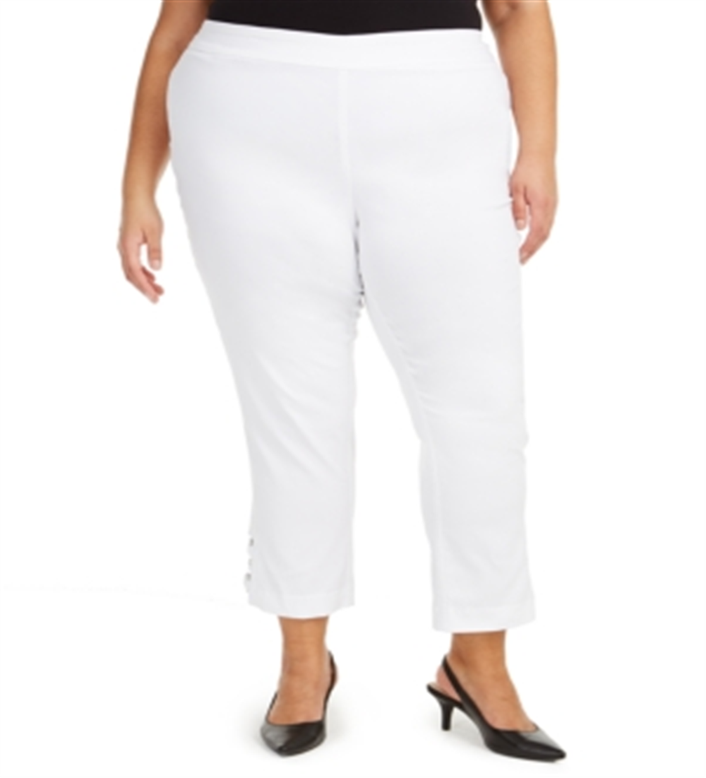 Calça feminina plus size com controle de barriga e acabamento em hardware, tamanho 20W, branca, da JM Collection