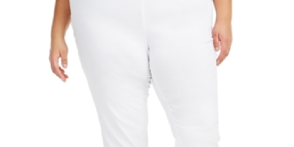 Calça feminina plus size com controle de barriga e acabamento em hardware, tamanho 20W, branca, da JM Collection