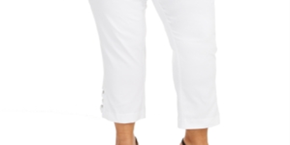 Calça feminina plus size com controle de barriga e acabamento em hardware, tamanho 20W, branca, da JM Collection
