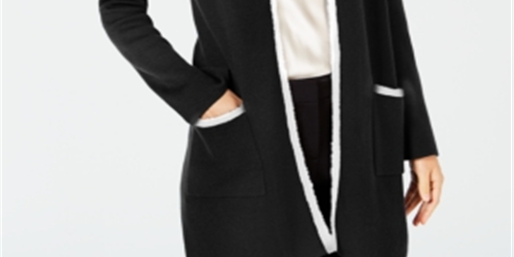 Cardigan Alfani Feminino com Acabamento de Cílios Preto Tamanho Pequeno Médio