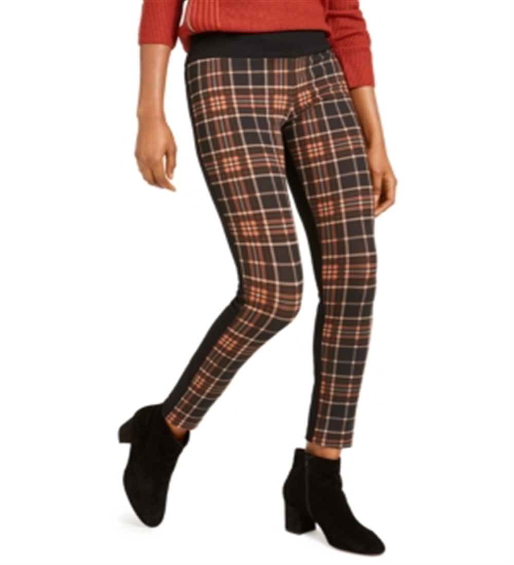 Calça skinny feminina INC International Concepts com frente xadrez, preta, tamanho 2, pequena