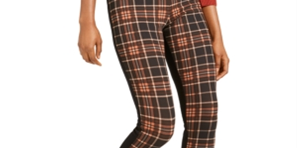 Calça skinny feminina INC International Concepts com frente xadrez, preta, tamanho 2, pequena