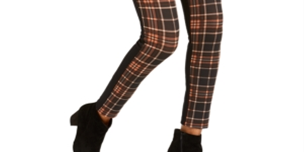 Calça skinny feminina INC International Concepts com frente xadrez, preta, tamanho 2, pequena