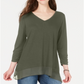Top feminino estilo &amp; co com decote em V e bainha de chiffon, verde, tamanho pequeno