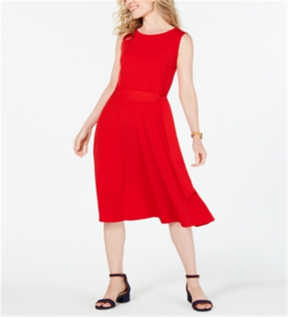 Vestido feminino Charter Club com amarração na cintura e midi, vermelho, tamanho extragrande