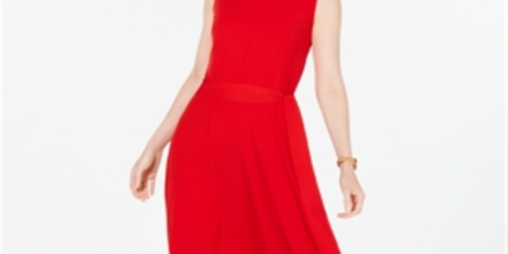 Vestido feminino Charter Club com amarração na cintura e midi, vermelho, tamanho extragrande