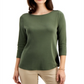 Charter Club Blusa feminina de algodão Pima com decote canoa e botões e ombro a ombro, verde, tamanho pequeno
