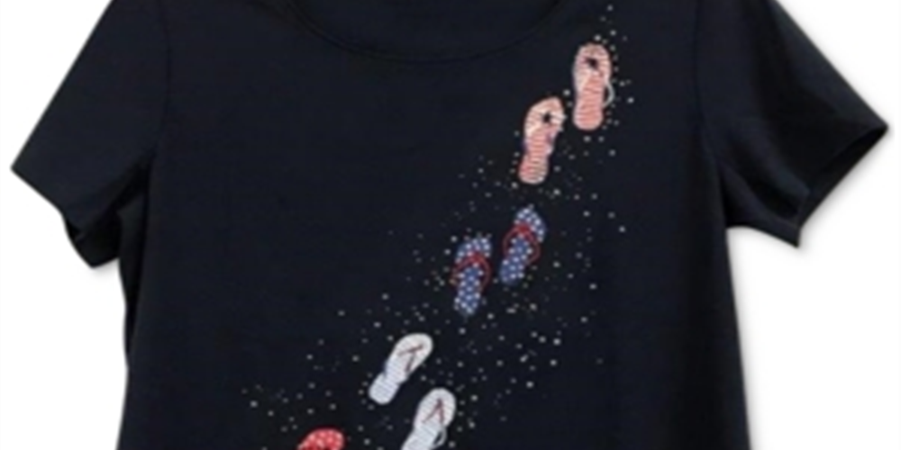 Camiseta feminina Karen Scott com decote redondo, azul, tamanho médio