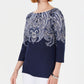 Karen Scott Blusa Feminina Lile Paisley Gola Canoa Azul Tamanho Médio