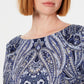 Karen Scott Blusa Feminina Lile Paisley Gola Canoa Azul Tamanho Médio