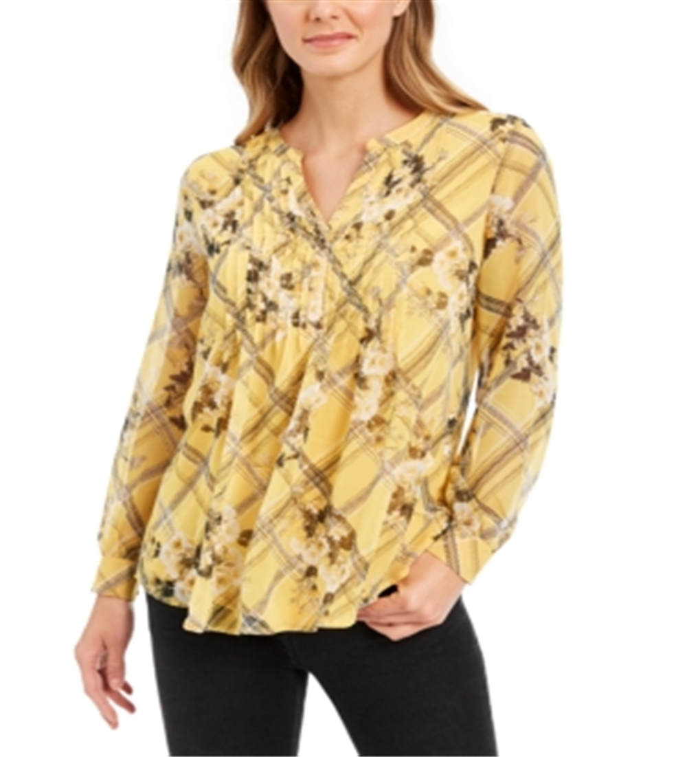 Top feminino com estampa e decote dividido Charter Club, amarelo, tamanho XX-G