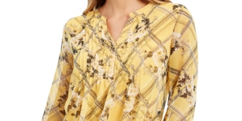 Top feminino com estampa e decote dividido Charter Club, amarelo, tamanho XX-G