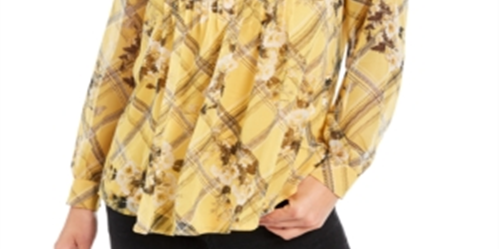 Top feminino com estampa e decote dividido Charter Club, amarelo, tamanho XX-G