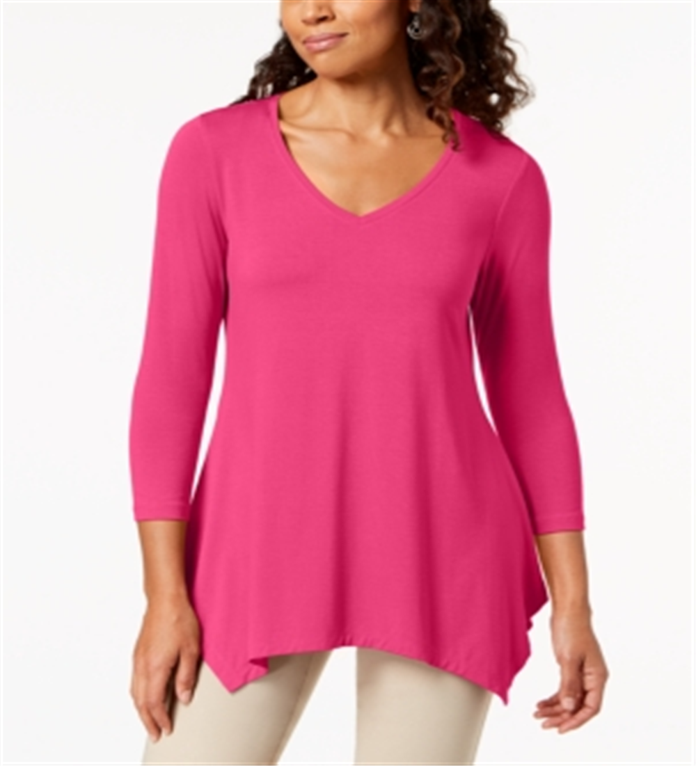 JM Collection Top feminino com decote em V e bainha em lenço, rosa, tamanho médio