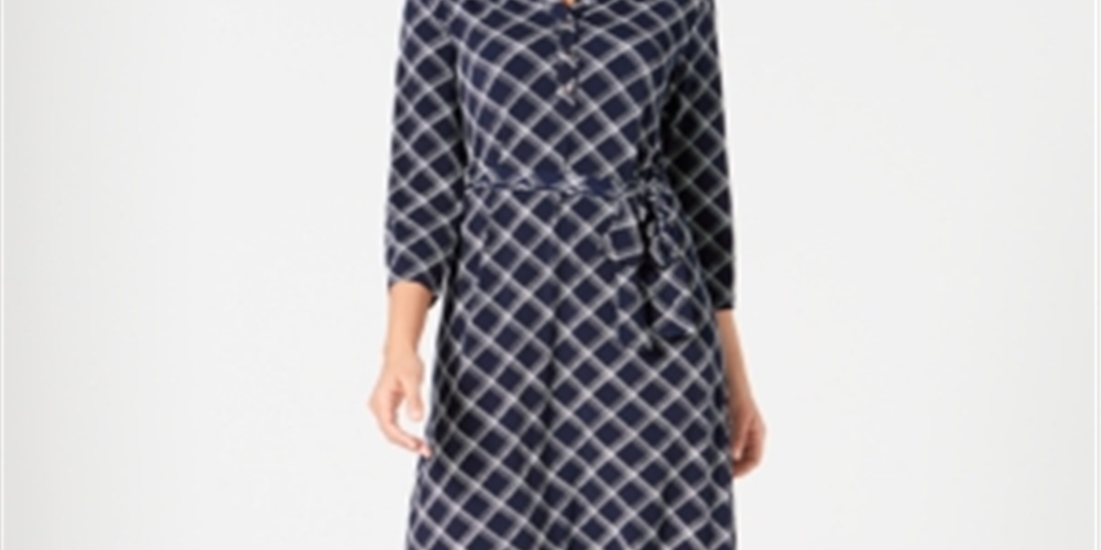 Camisa polo xadrez feminina Charter Club, azul, tamanho grande