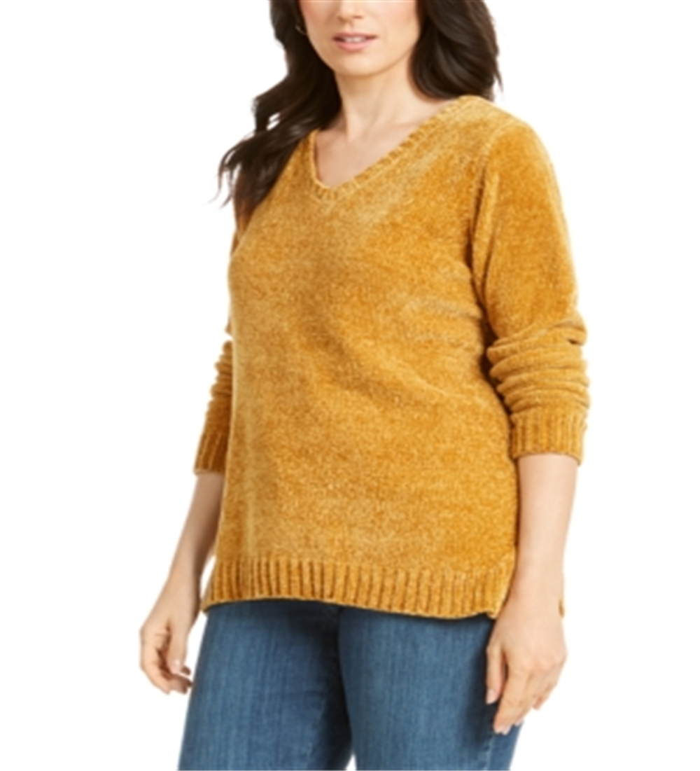 Karen Scott Suéter Feminino Gola V Chenille Amarelo Tamanho Pequeno XL
