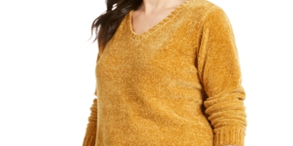 Karen Scott Suéter Feminino Gola V Chenille Amarelo Tamanho Pequeno XL
