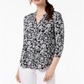 Top feminino com decote em V floral Charter Club, preto, tamanho extrapequeno